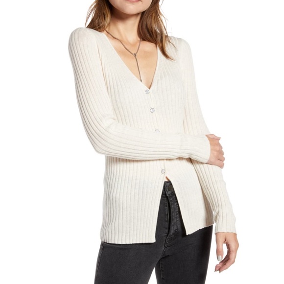 Something Navy Sweaters - Something Navy V Neck Ribbed Cardigan Oatmeal S